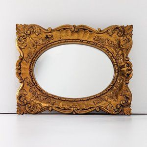 Gold Ornate Frame with Oval Mirror Hollywood Regency